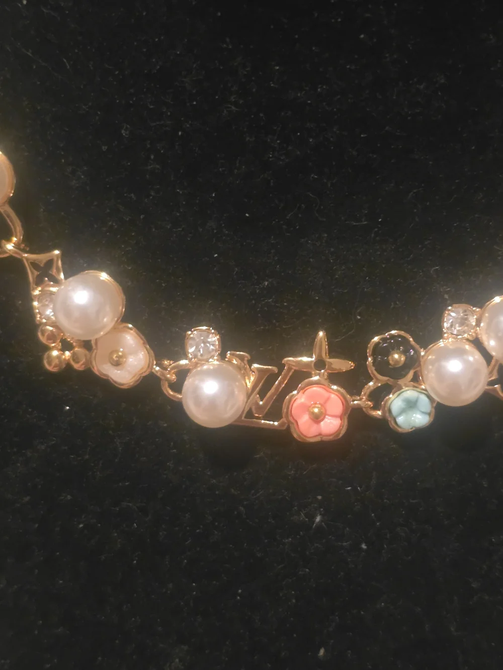 Gold-Tone Pearl & Flower Necklace - Designer Style